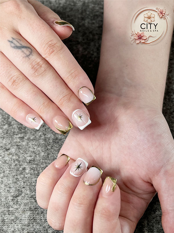 Gel manicure with artistic nail design Canton GA