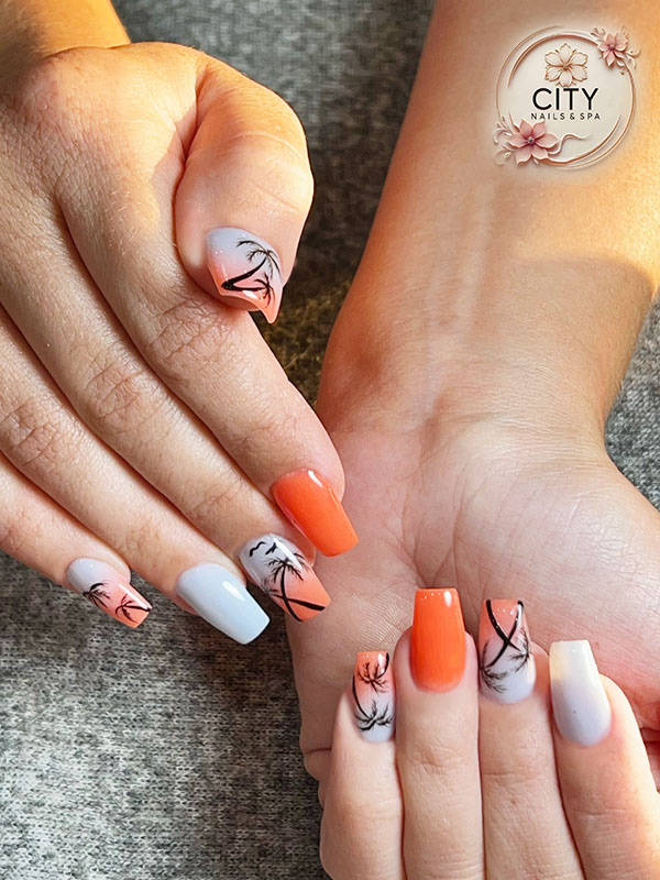 Long acrylic nails with ombre design